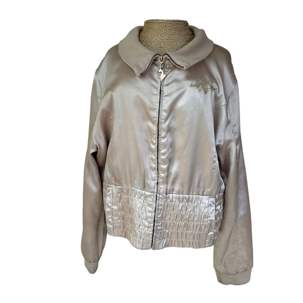 Baby Phat Women's 2X‎ Champagne Bomber Jacket Embroidered Logo Y2K - Picture 2 of 16